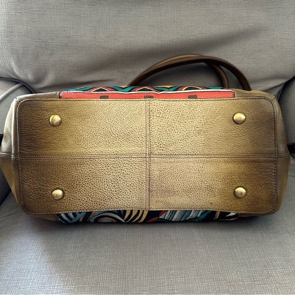 Anuschka Hand Painted Large Leather Tote Purse Gold Brown - Picture 6 of 10